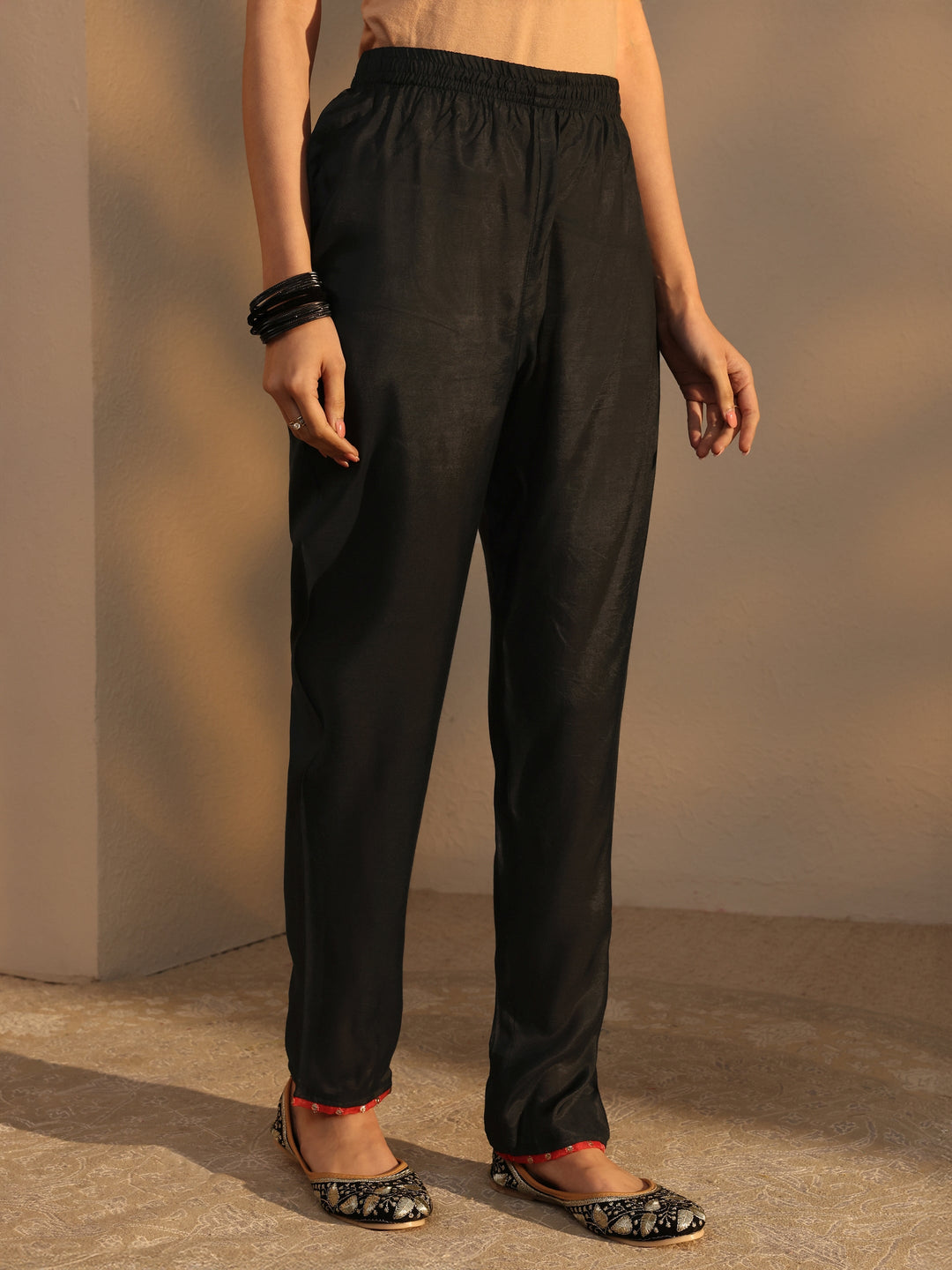 Black Ethnic Embroidered Chanderi Cotton Straight Suits Set With Dupatta