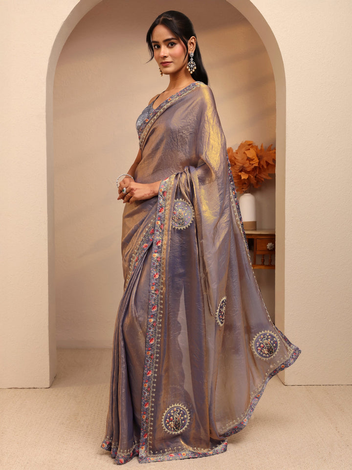 Libas Lavender Embellished Tissue Saree