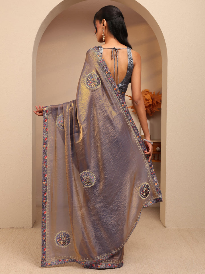 Libas Lavender Embellished Tissue Saree