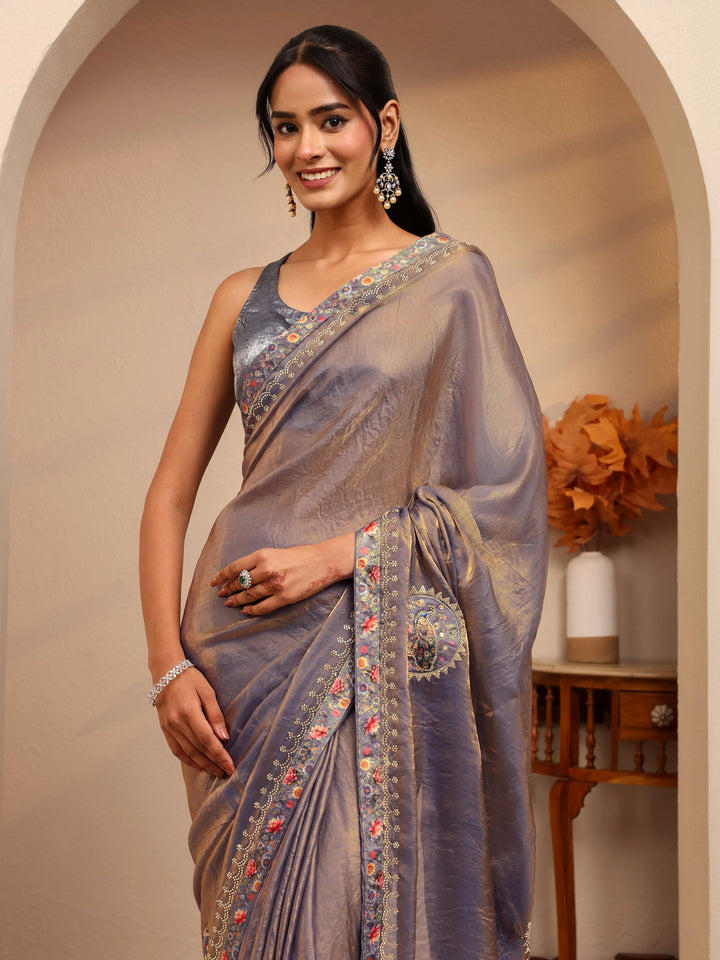 Libas Lavender Embellished Tissue Saree