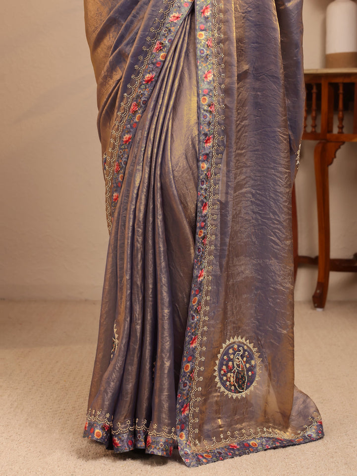 Libas Lavender Embellished Tissue Saree