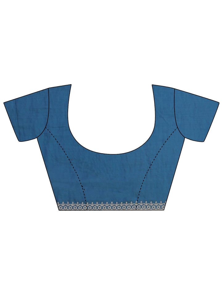 Peacock Blue Tissue Saree With Embellished Leaf Motifs