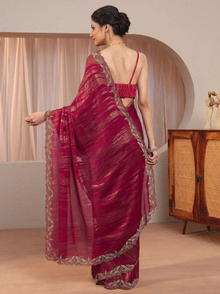 Pink And Golden Tissue Saree With Embellished Border
