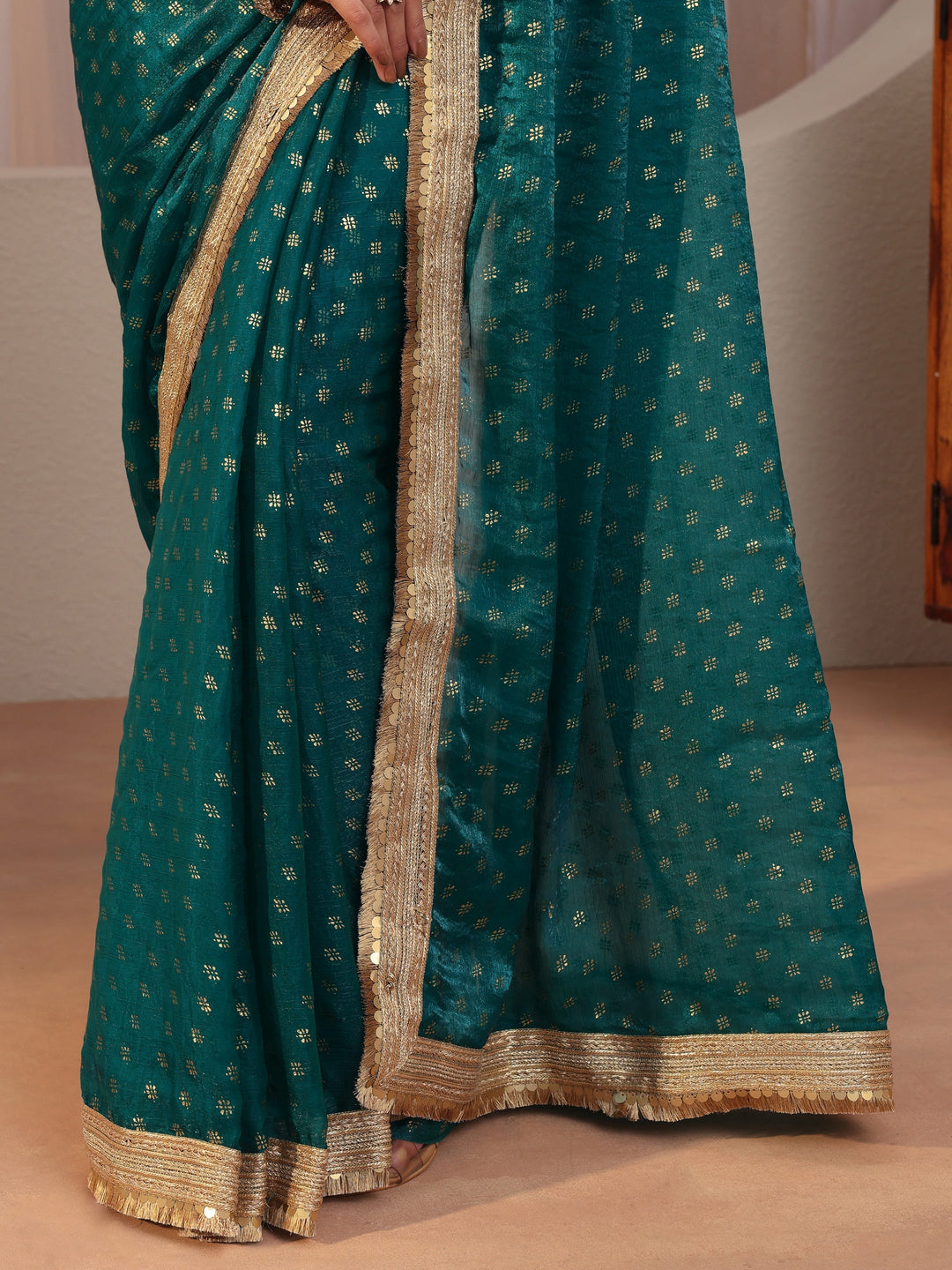 Pacific Blue Foil Printed Tissue Saree