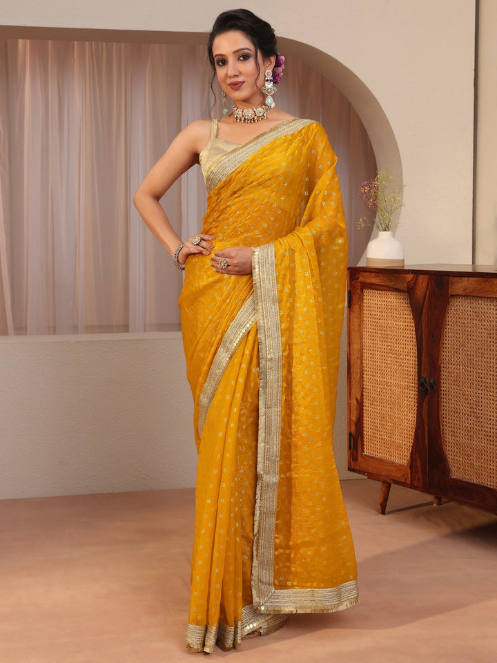 Mustard Foil Printed Tissue Saree