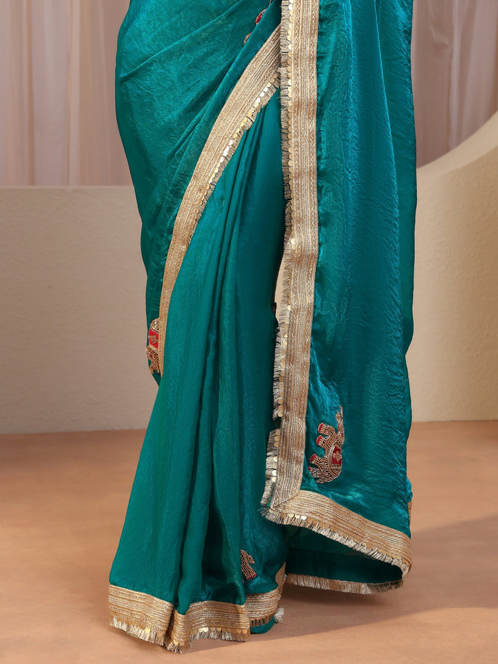Pacific Blue Elephant Motif Tissue Saree