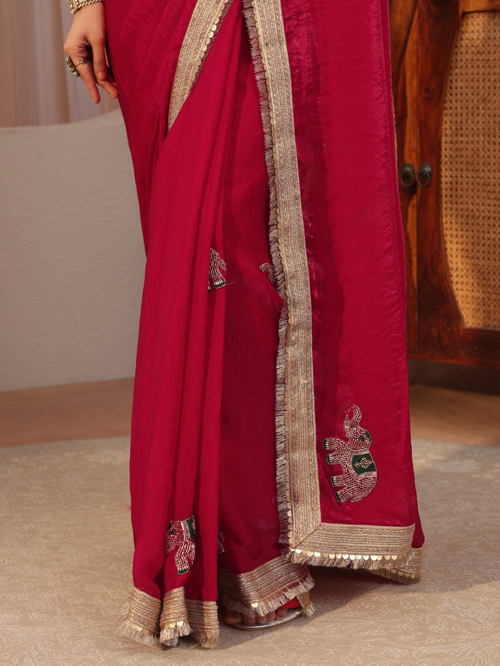 Vermillion Red Elephant Motif Tissue Saree