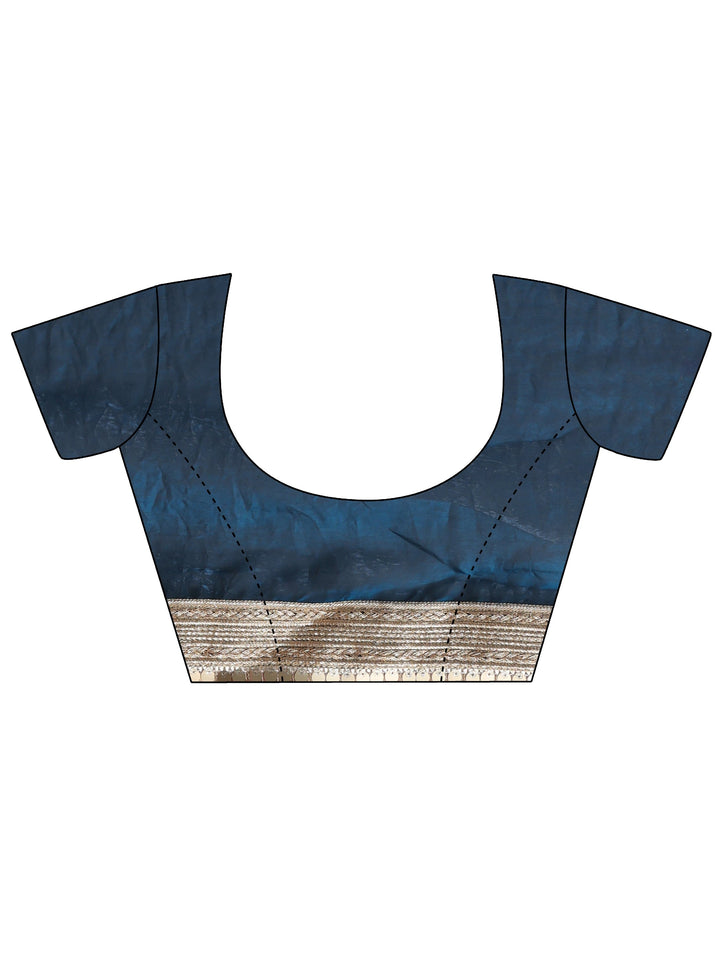 Prussian Blue Tissue Saree With Embellished Border