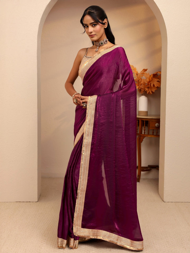 Libas Burgundy Solid Tissue Saree