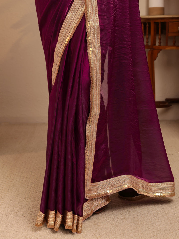 Libas Burgundy Solid Tissue Saree