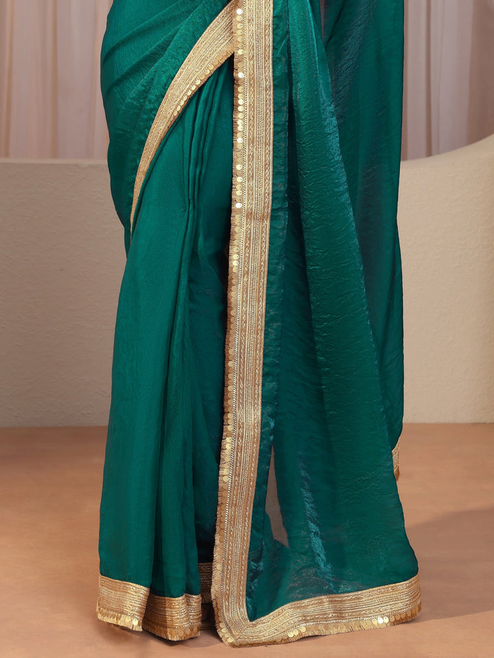 Kelly Green Tissue Saree With Embellished Border