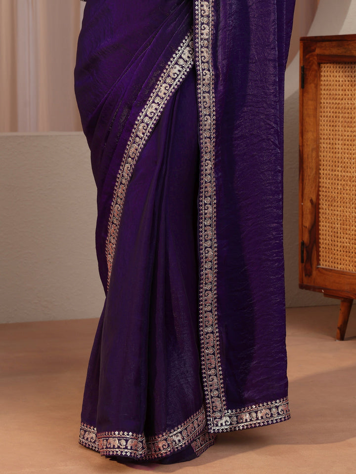 Purple Tissue Saree With Embellished Border