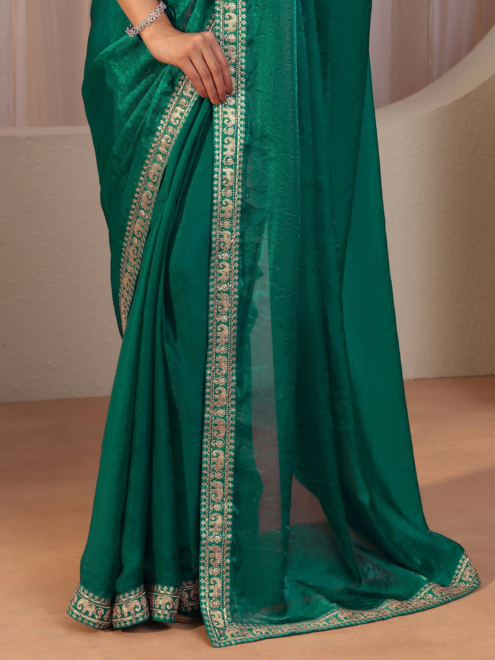 Kelly Green Tissue Saree With Embellished Border