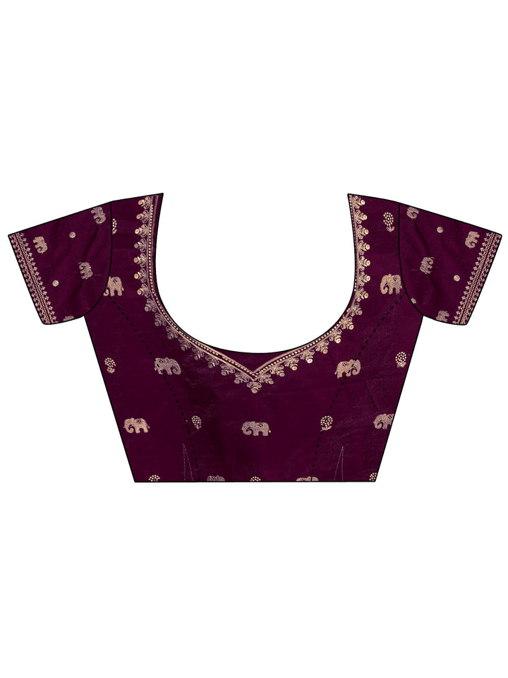 Burgundy Tissue Saree With Embellished Border