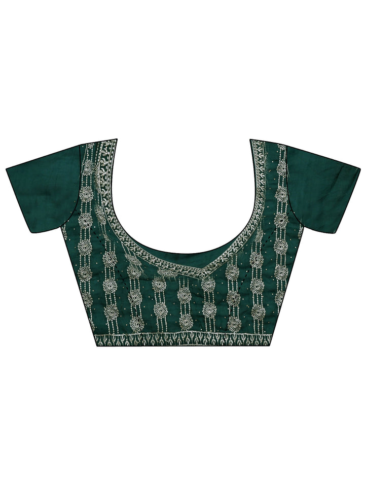 Green Tissue Saree With Embellished Border