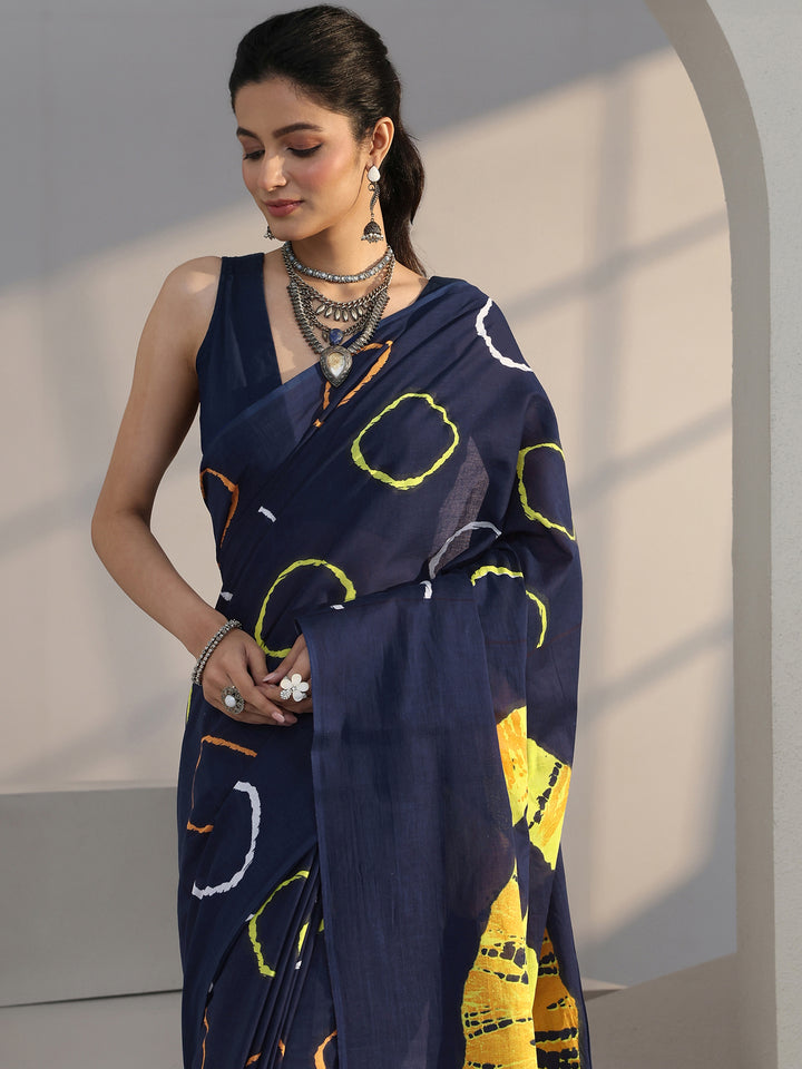 Libas Blue Shibori Print Cotton Saree