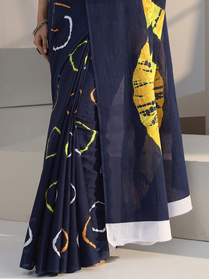 Libas Blue Shibori Print Cotton Saree