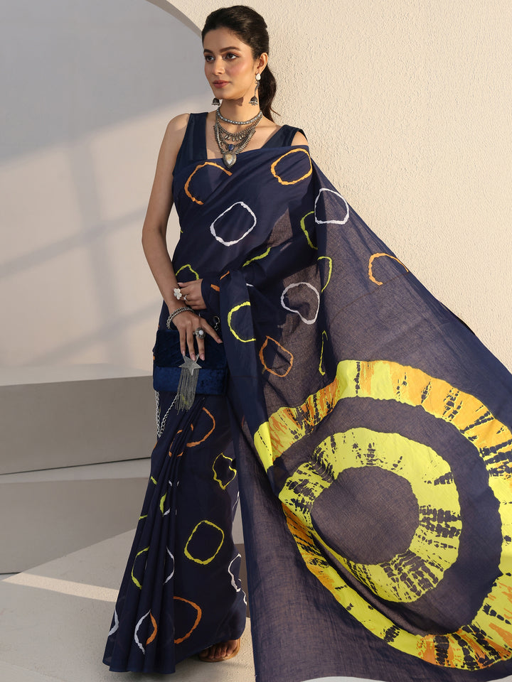 Libas Blue Shibori Print Cotton Saree
