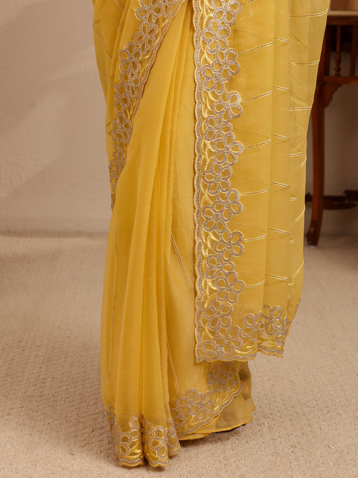Libas Yellow Embroidered Organza Saree