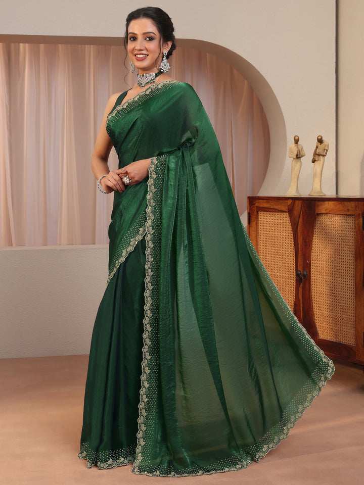 Forest Green Embellished Border Tissue Saree