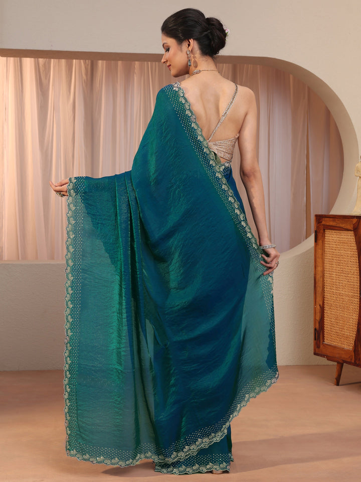 Pacific Blue Embellished Border Tissue Saree