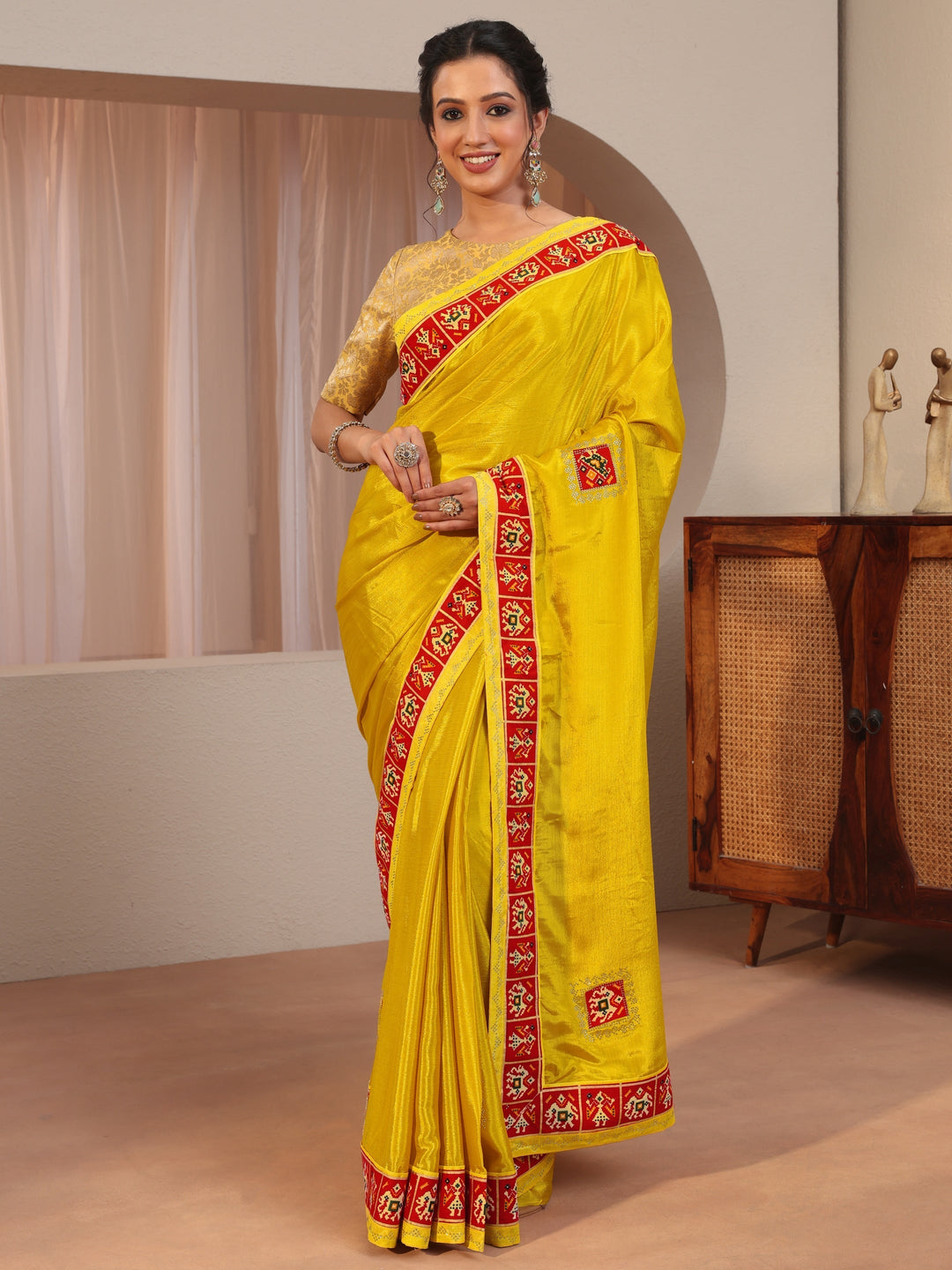 Patola Border Mustard Chiffon Saree