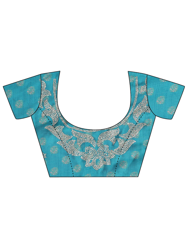 Cerulean Blue Chiffon Saree Wth Printed Border