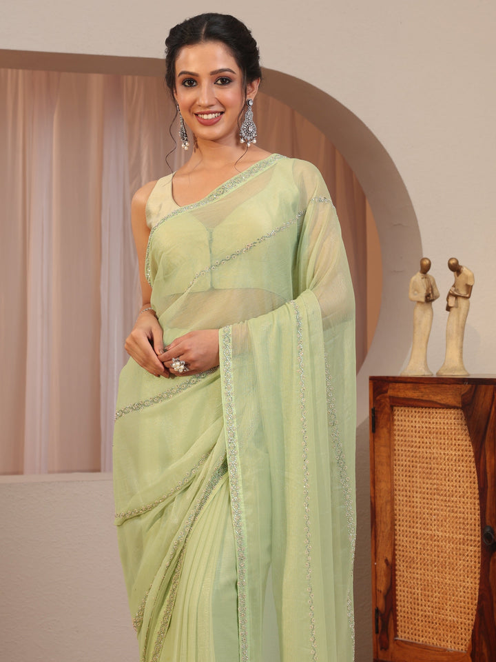 Mint Green Embellished Chiffon Saree