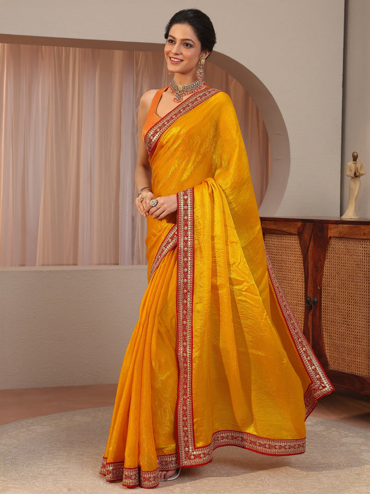 Sunglow Yellow Embellished Border Tissue Saree