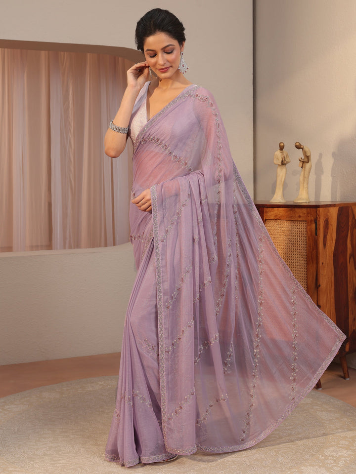 Lavender Embellished Chiffon Saree