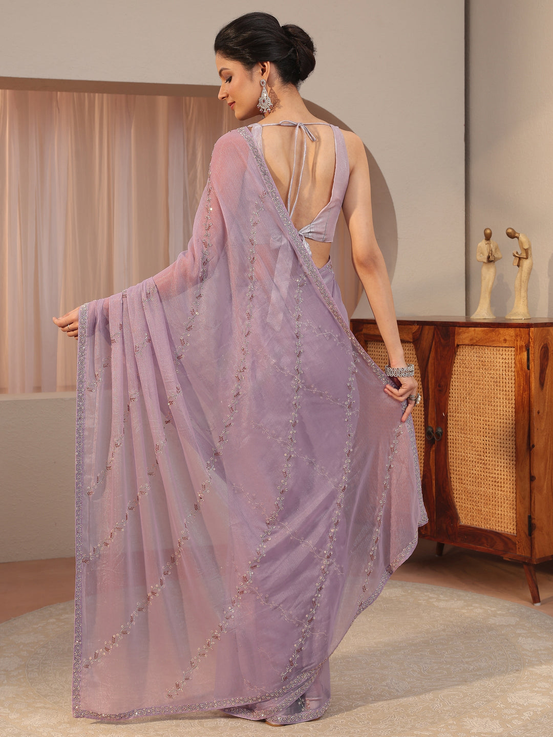 Lavender Embellished Chiffon Saree