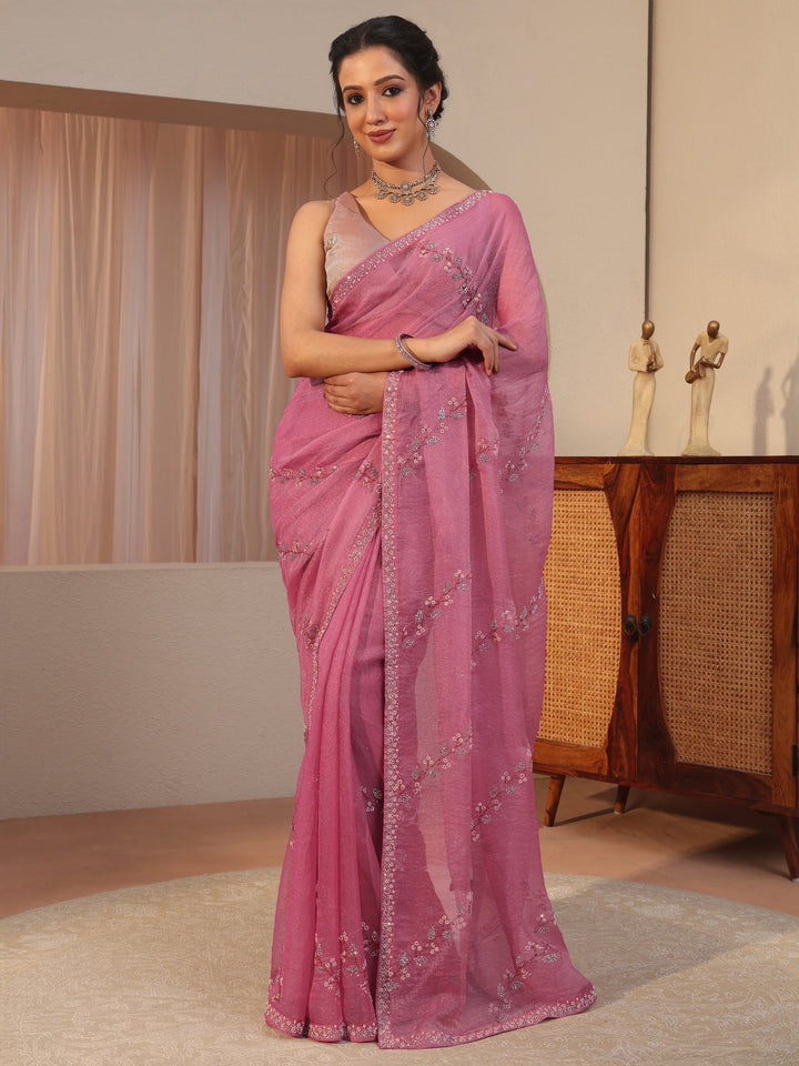 Dusty Pink Embellished Tissue Saree