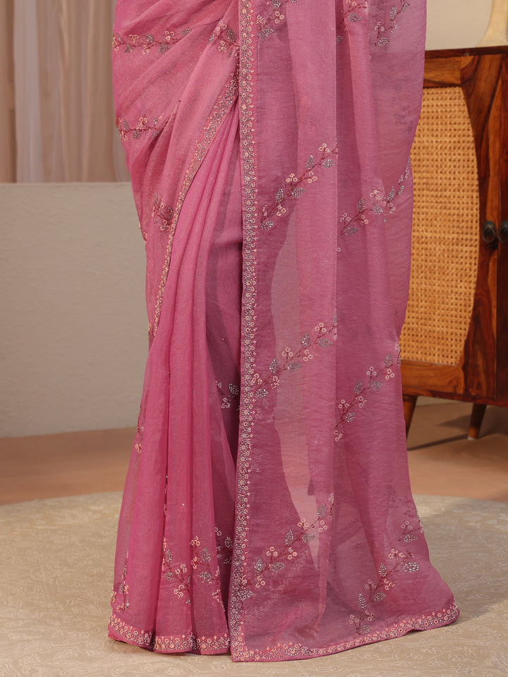 Dusty Pink Embellished Tissue Saree