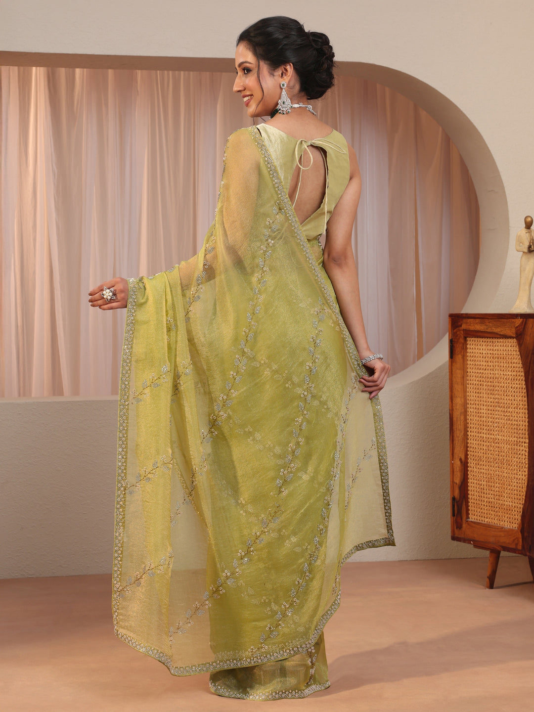 Light Green Embellished Tissue Saree