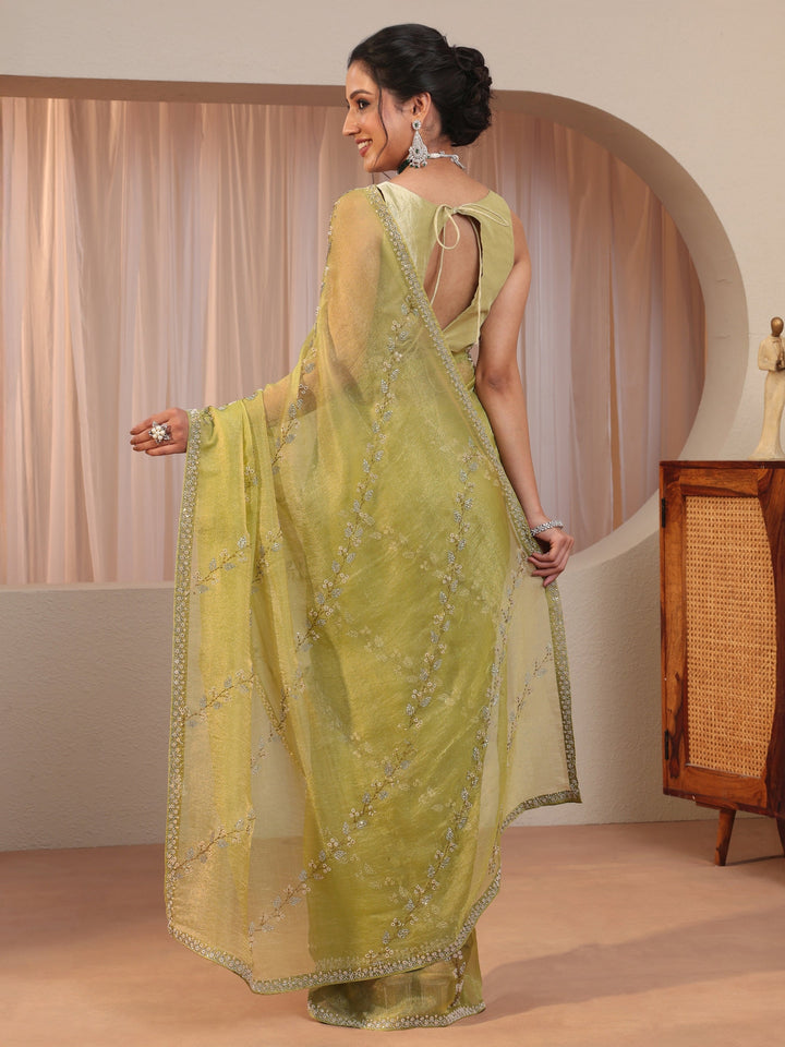 Light Green Embellished Tissue Saree