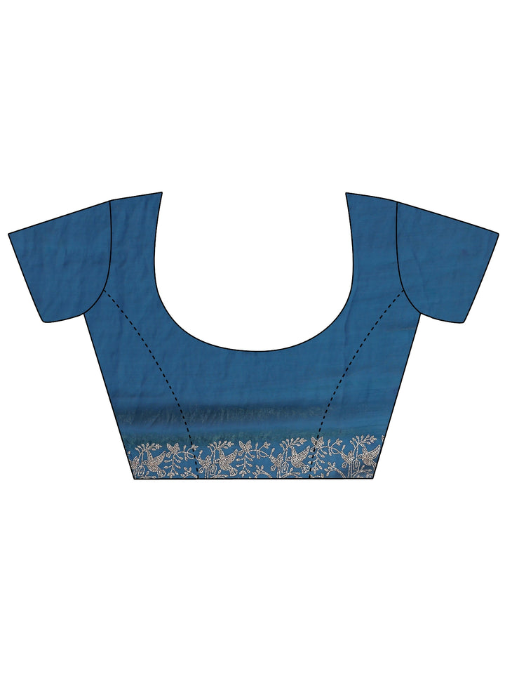 Pacific Blue Tissue Saree With Embroidered Border