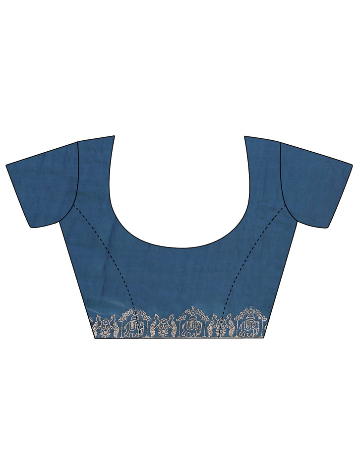 Pacific Blue Tissue Saree With Embroidered Border