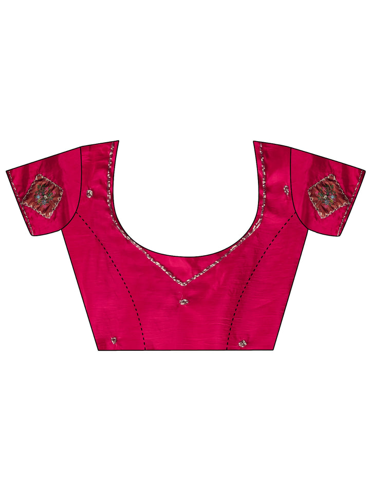 Libas Rani Pink Applique Embellished Satin Saree