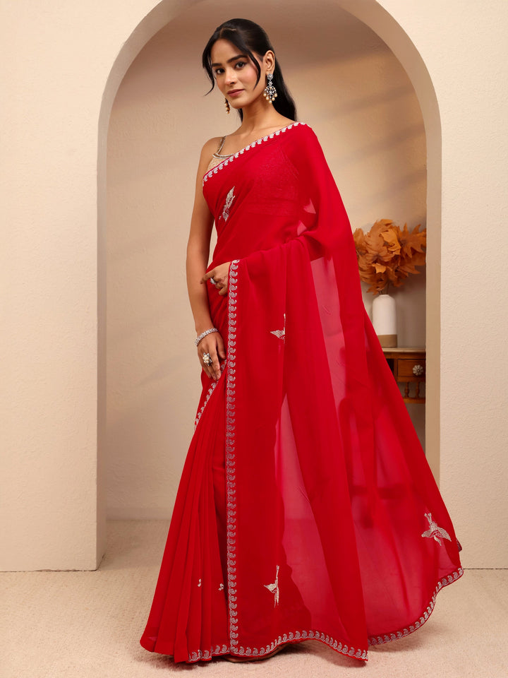 Libas Vermilion Red Georgette Saree