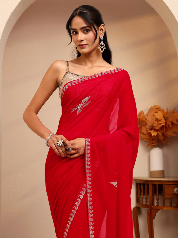 Libas Vermilion Red Georgette Saree