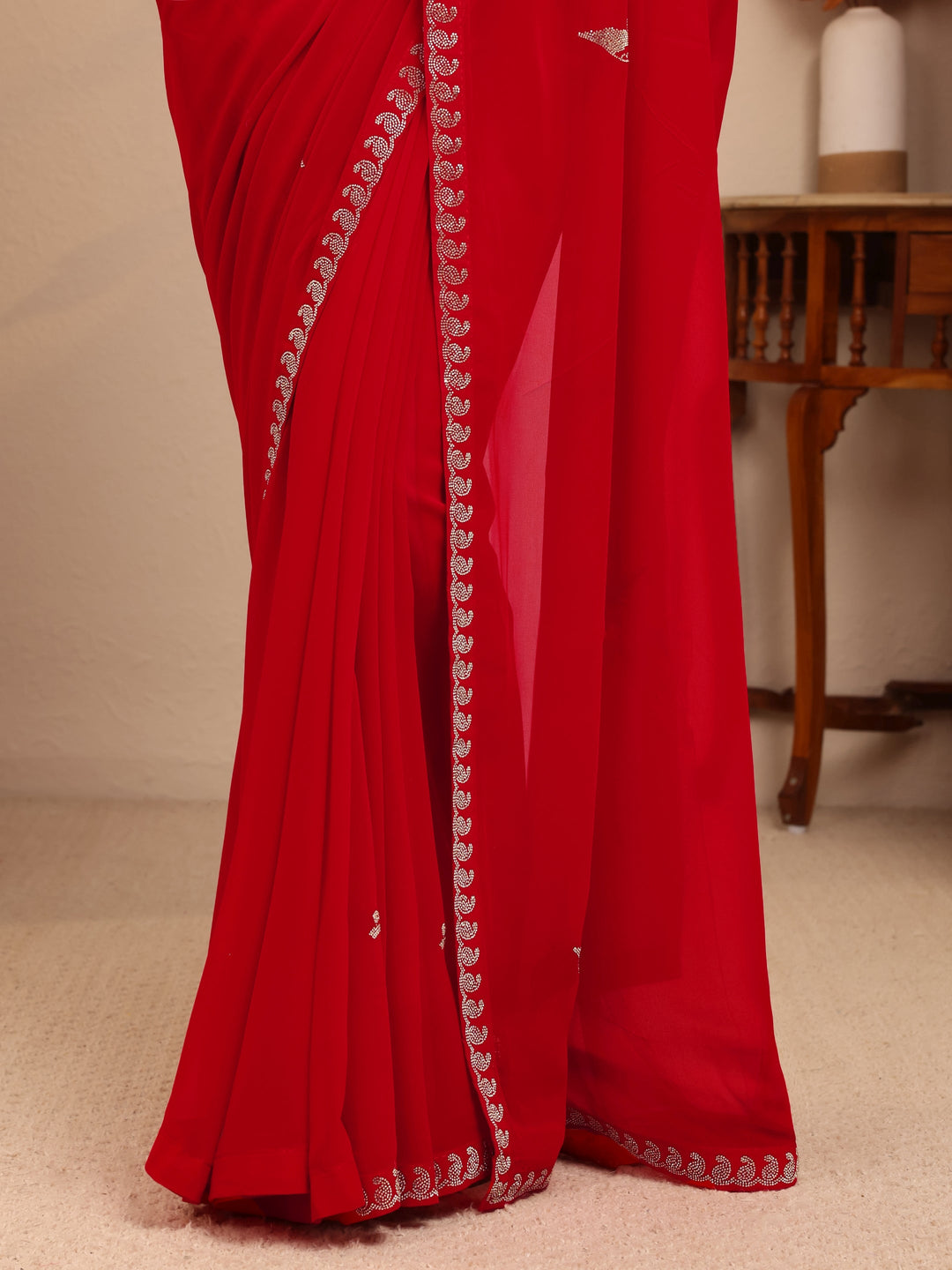 Libas Vermilion Red Georgette Saree