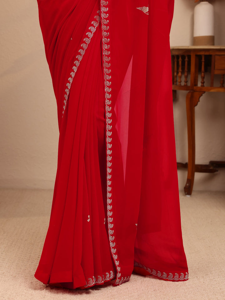 Libas Vermilion Red Georgette Saree