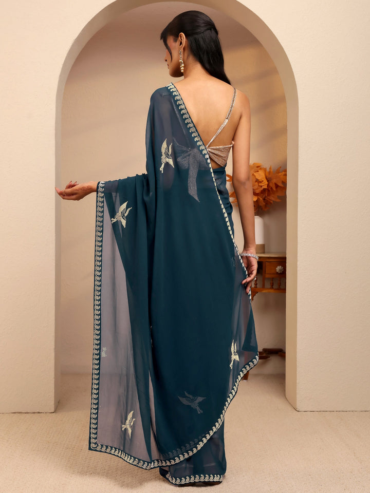 Libas Teal Blue Georgette Saree