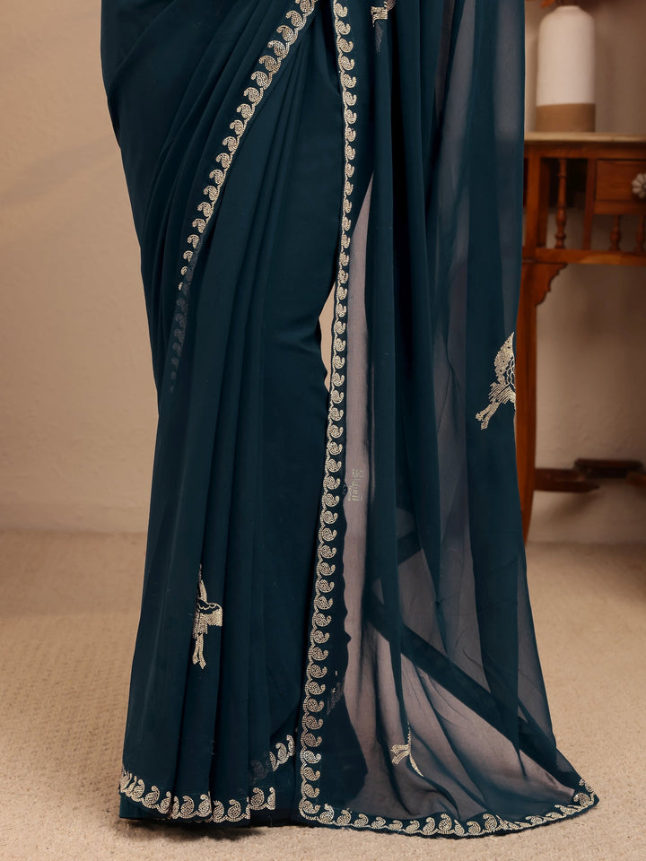 Libas Teal Blue Georgette Saree