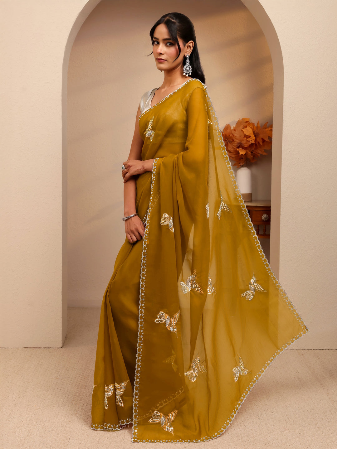 Libas Mustard Tissue Saree