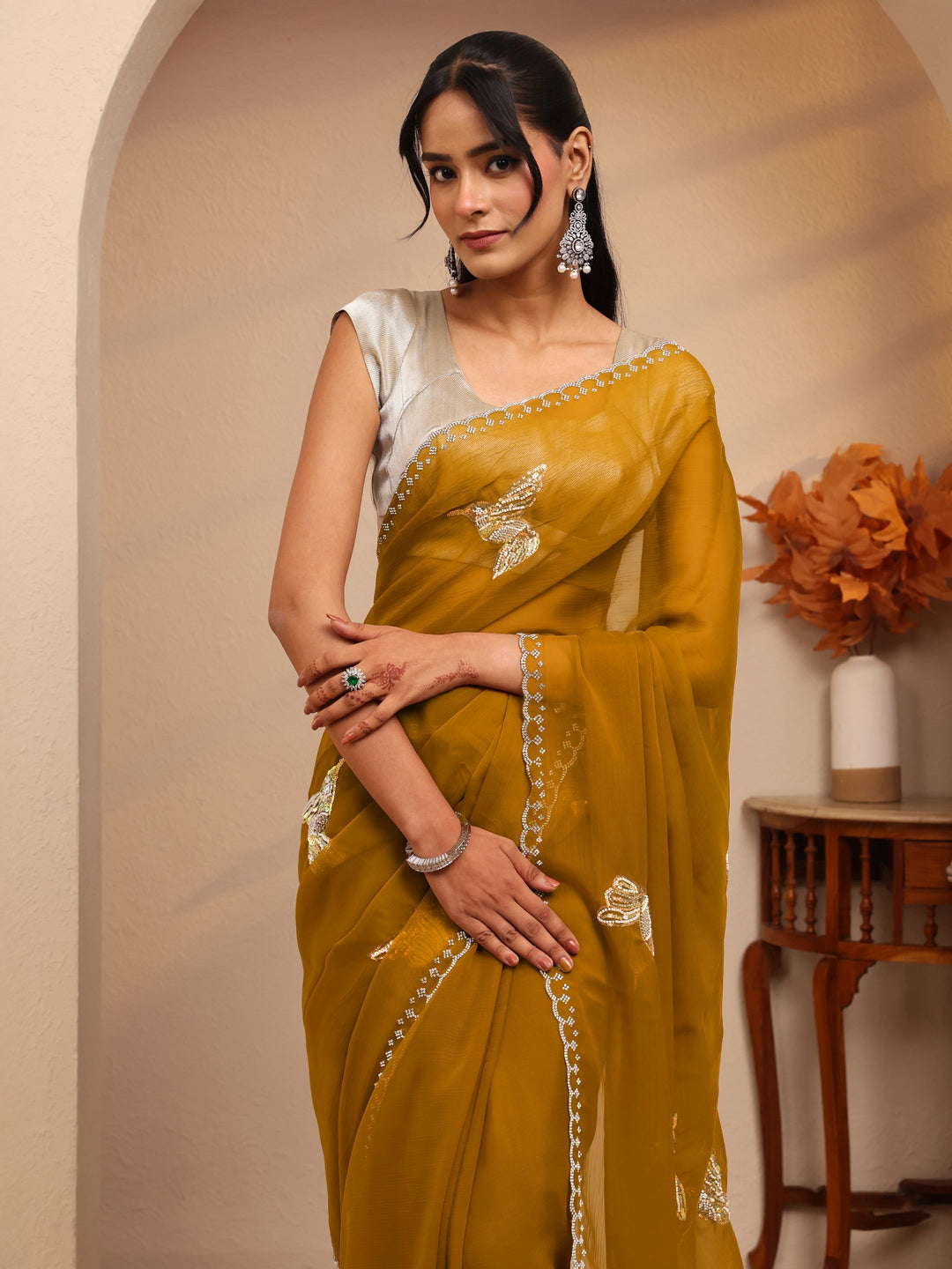 Libas Mustard Tissue Saree