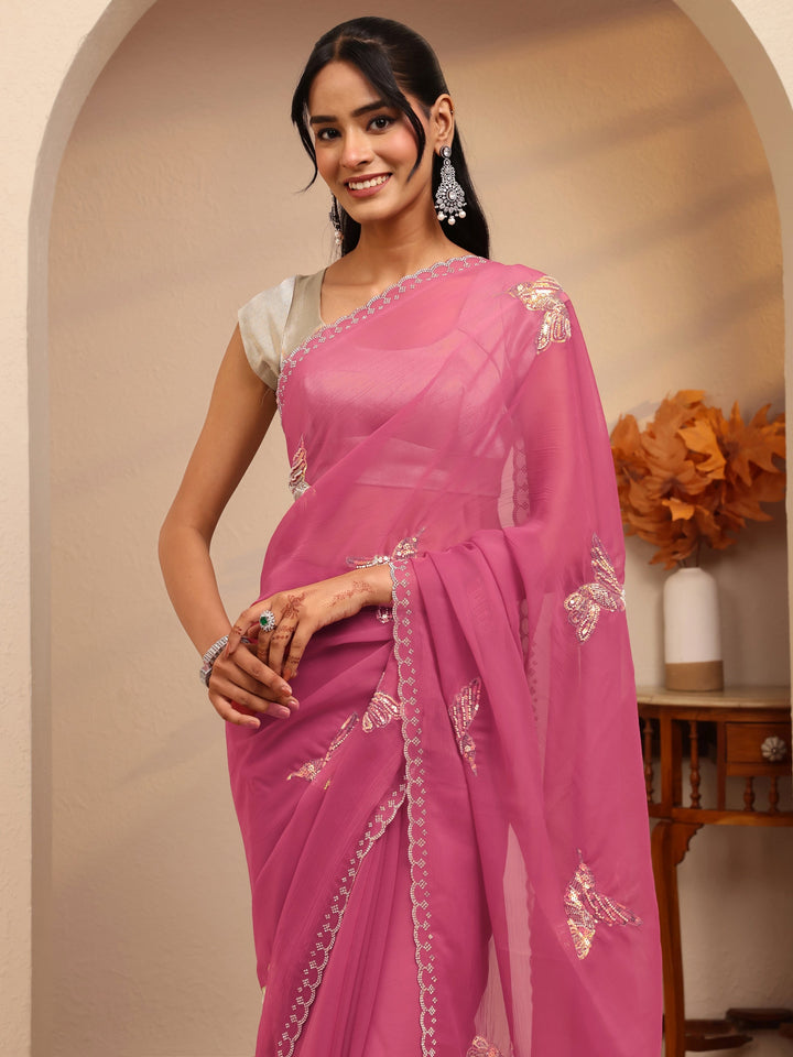 Libas Orchid Pink Tissue Saree