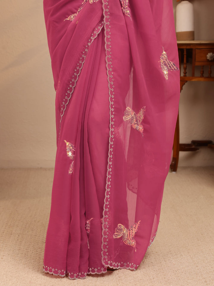 Libas Orchid Pink Tissue Saree