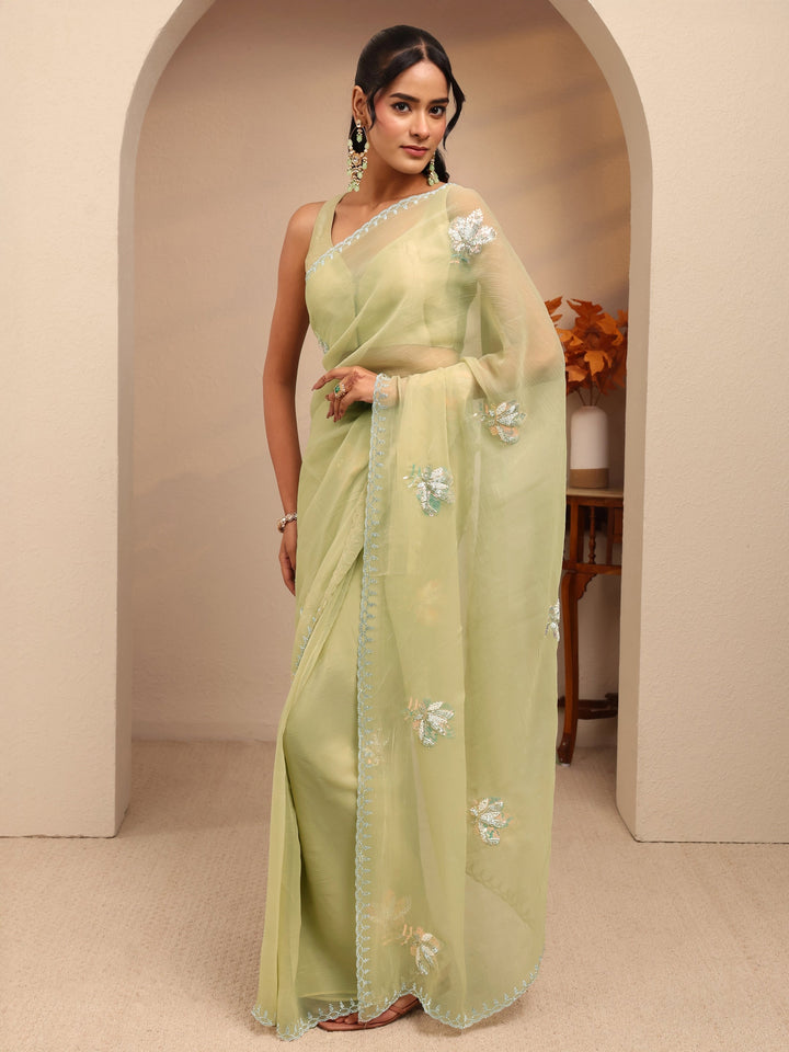 Libas Mint Green Tissue Saree