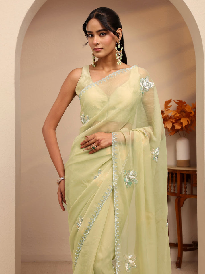Libas Mint Green Tissue Saree
